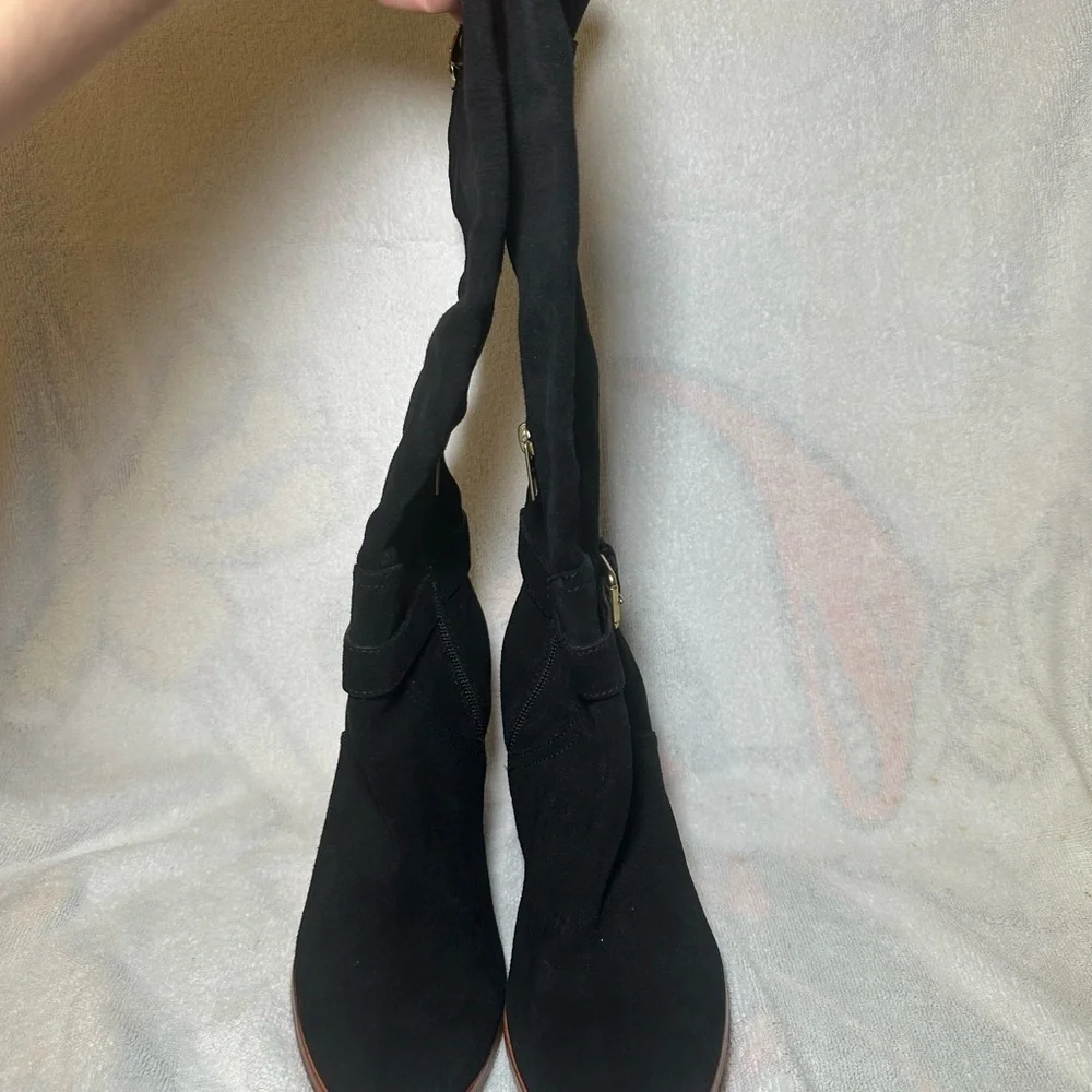 Coach Beverly Calf Black Suede Heeled Boots with Buckle Detail Size 7.5